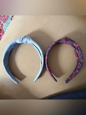 Knot Headband Set - Blue and Navy with Red Hearts